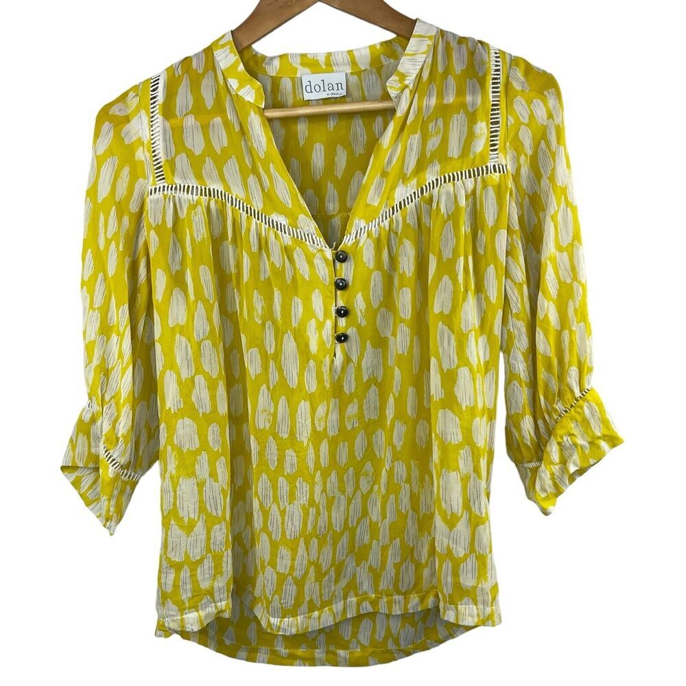 Anthropologie Dolan Yellow Semi Sheer Silk Blouse Size XS Pop Over